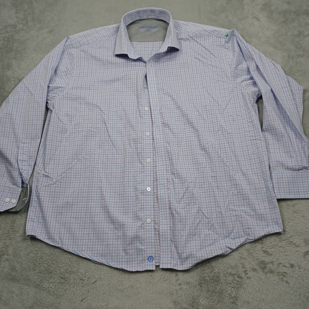 Twillory Shirt Mens 18 Blue Plaid Performance Button Up Long Sleeve Preppy